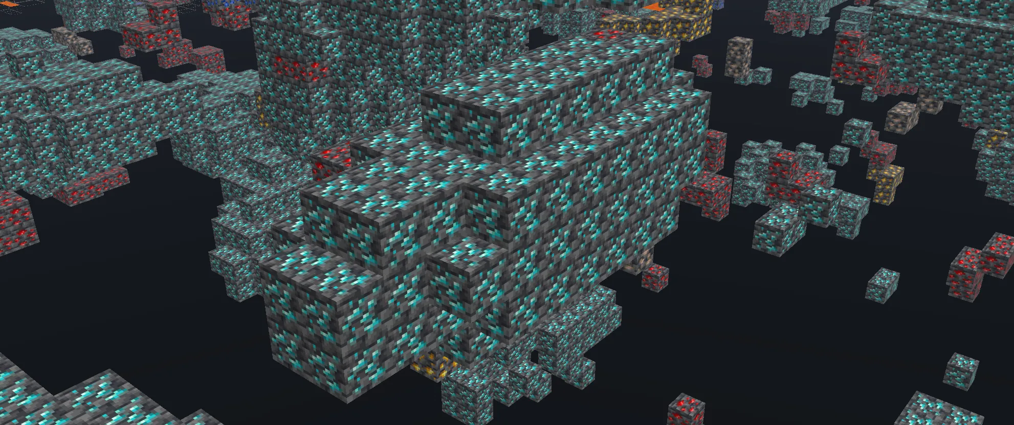 A large diamond ore vein in Minecraft